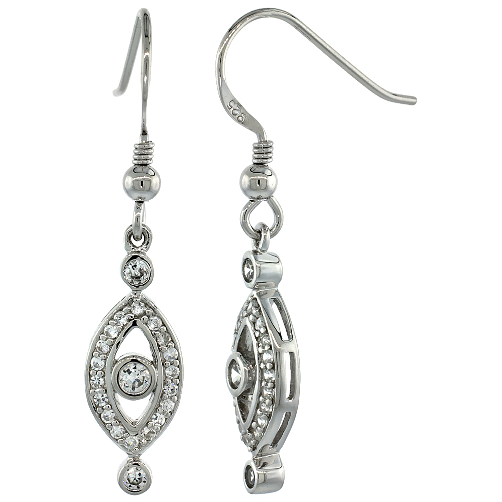 Sabrina Silver Sterling Silver Marquise Shape Cut Out Dangle Earrings w/ Brilliant Cut CZ Stones, 1 1/2 in. (38 mm) tall at Sears.com