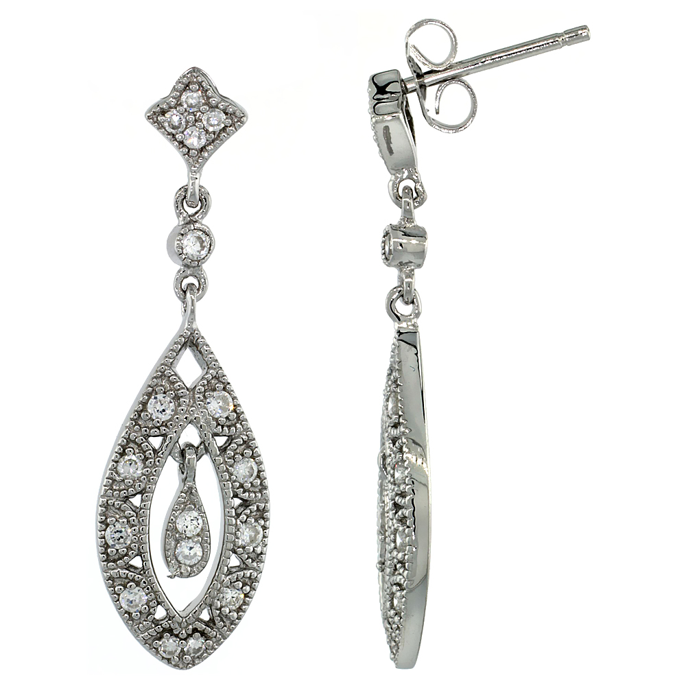 Sabrina Silver Sterling Silver Teardrop Marquise Cut Out Dangle Earrings w/ Brilliant Cut CZ Stones, 1 5/16 in. (33 mm) tall at Sears.com