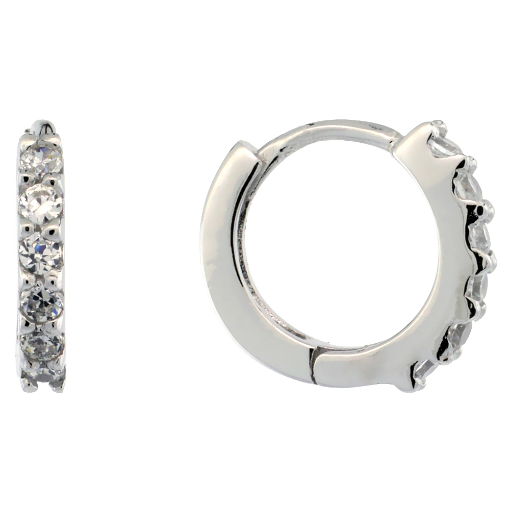 Sabrina Silver Sterling Silver Tiny Huggie Hoop Earrings w/ Brilliant Cut CZ Stones, 1/2" (12 mm) at Sears.com