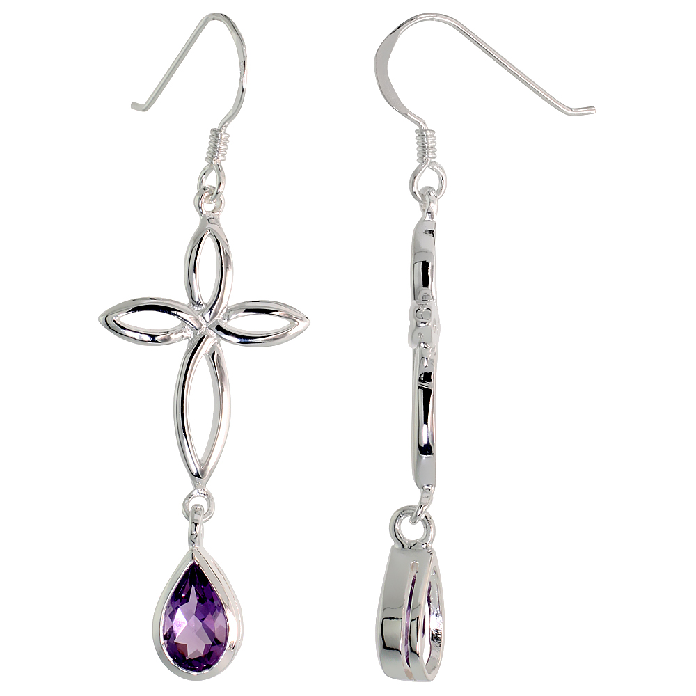 Sabrina Silver Sterling Silver Celtic Knot Cross Tear Drop Earrings w/ Natural Amethyst, 2 inch (50 mm) long at Sears.com