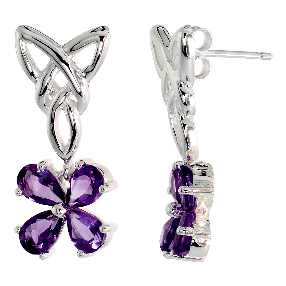 Sabrina Silver Sterling Silver Celtic 4-Leaf Clover Love Knot Earrings w/ Natural Amethyst, 1 inch (26 mm) long at Sears.com