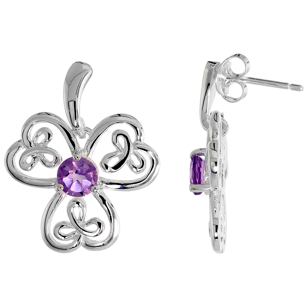 Sabrina Silver Sterling Silver Celtic Large Shamrock Earrings w/ Natural Amethyst, 7/8 inch (23 mm) long at Sears.com