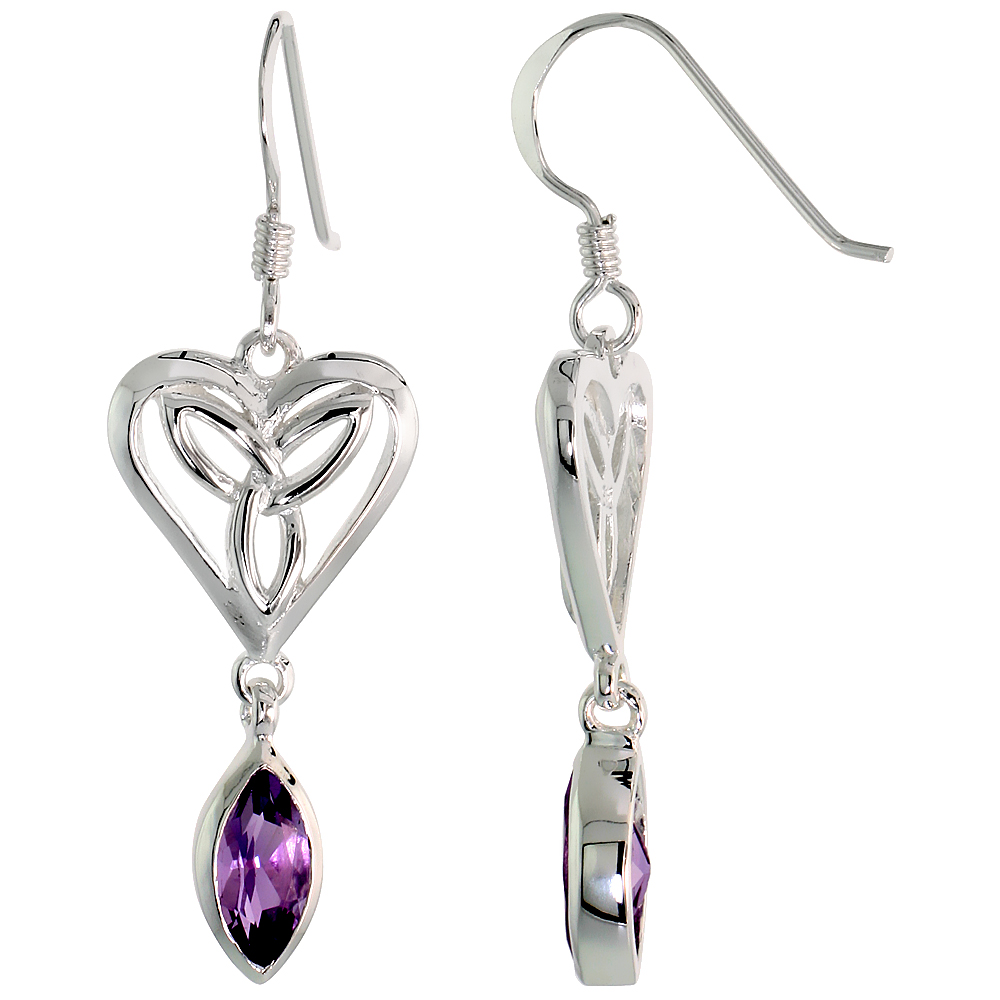 Sabrina Silver Sterling Silver Celtic Triquetra Heart Earrings w/ Natural Amethyst, 1 1/2 inch (39 mm) long at Sears.com