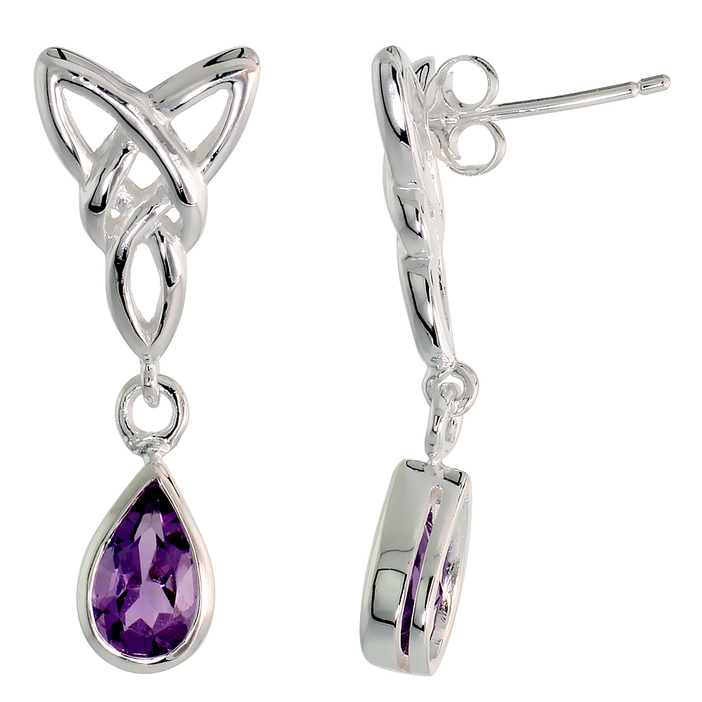 Sabrina Silver Sterling Silver Celtic Tear Drop Earrings w/ Natural Amethyst, 1 1/4 inch (30 mm) long at Sears.com