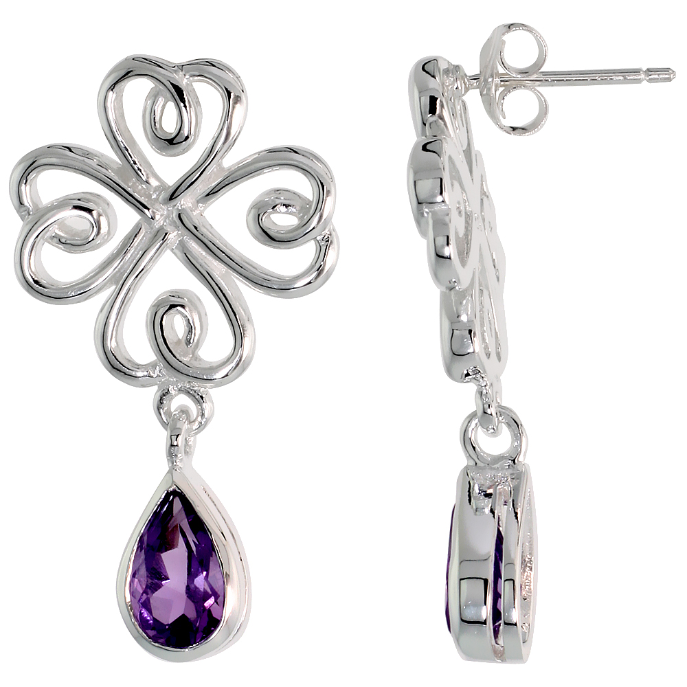 Sabrina Silver Sterling Silver Celtic Shamrock Tear Drop Earrings w/ Natural Amethyst, 1 1/4 inch (31 mm) long at Sears.com