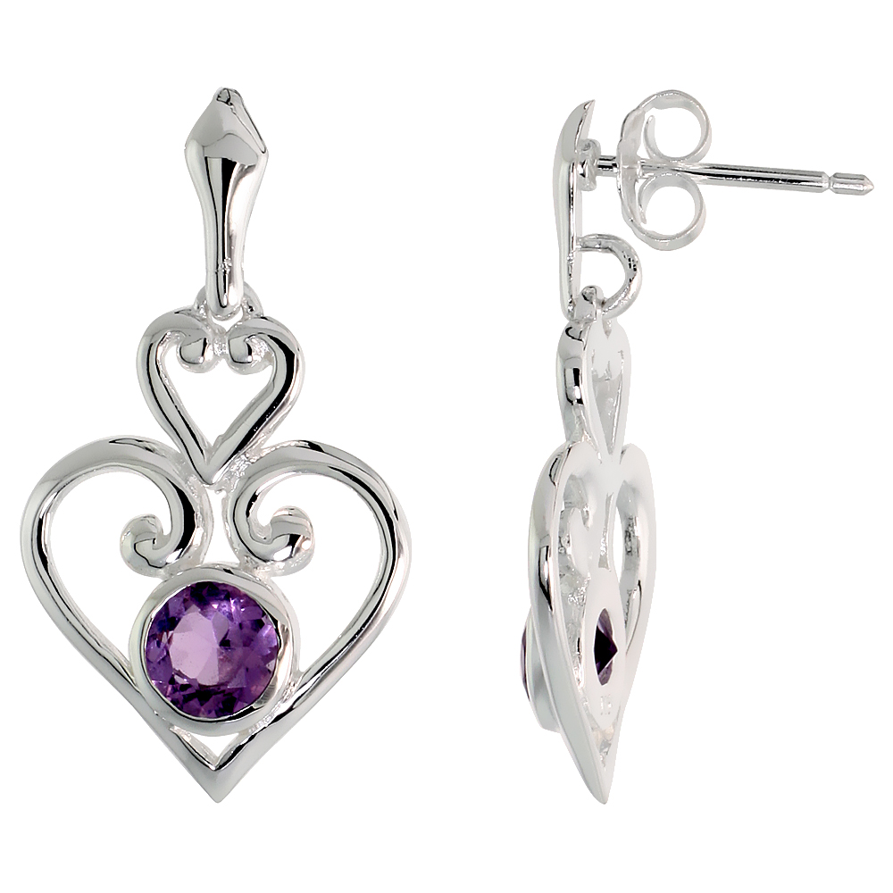 Sabrina Silver Sterling Silver Celtic Double Heart Earrings w/ Natural Amethyst, 1 inch (26 mm) long at Sears.com