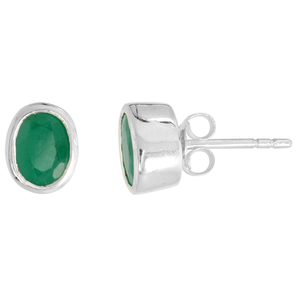 Sabrina Silver Sterling Silver 7x5mm Oval Natural Emerald Stone Stud Earrings at Sears.com