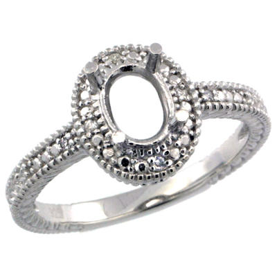 Sabrina Silver Sterling Silver Vintage Style Semi-Mount (7x5 mm) Oval Stone Ring w/ 0.04 Carat Brilliant Cut Diamonds(Available in ... Sabrina Silver Sterling Silver Vintage Style Semi-Mount (7x5 mm) Oval Stone Ring w/ 0.04 Carat Brilliant Cut Diamonds(Available in ...