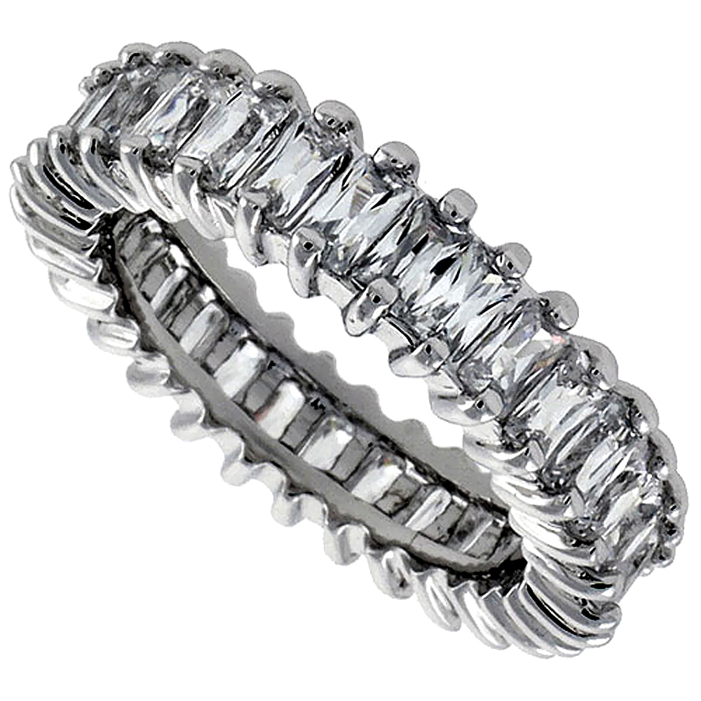 Sabrina Silver Sterling Silver Eternity Ring (Available in Sizes 6 to 9), Rhodium Plated w/ 4x2mm Emerald Cut High Quality CZ Stones, 3/16" (5 at Sears.com