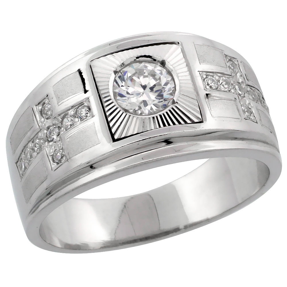 Sabrina Silver Sterling Silver Men"s Double Cross Solitaire Ring Brilliant Cut CZ Stones, 1/2 inch (12 mm) wide at Sears.com