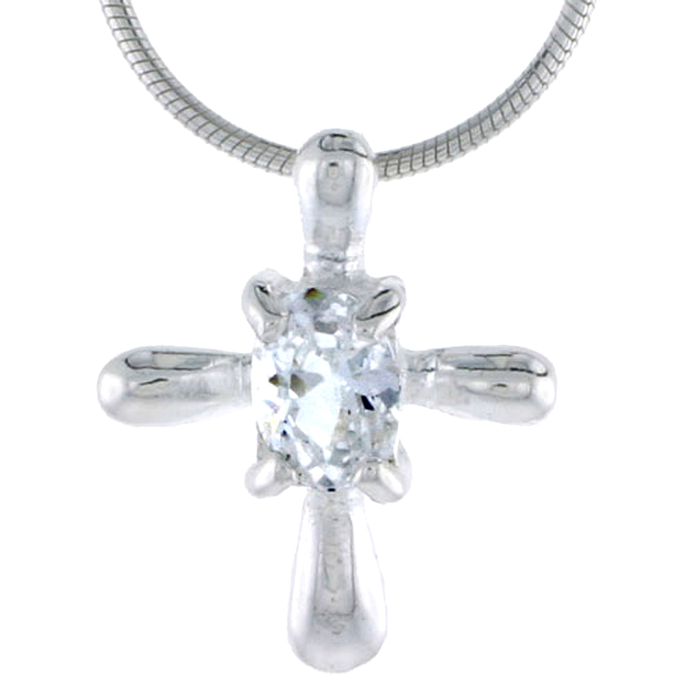 Sabrina Silver High Polished Sterling Silver 3/4" (19 mm) tall Cross Pendant Slide, w/ 7x5mm Oval Cut CZ Stone, w/ 18" Thin Box Chain at Sears.com