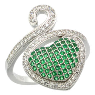 Sabrina Silver Sterling Silver Cubic Zirconia Micro Pave Swirly Heart Ring w/ White & Green Stones, Sizes 6 to 9 Sabrina Silver Sterling Silver Cubic Zirconia Micro Pave Swirly Heart Ring w/ White & Green Stones, Sizes 6 to 9