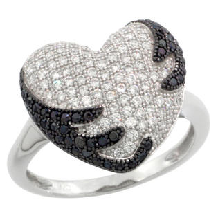 Sabrina Silver Sterling Silver Ladies Micro Pave Captured Heart Ring w/ Black & White Stones, Sizes 6 to 9 Sabrina Silver Sterling Silver Ladies Micro Pave Captured Heart Ring w/ Black & White Stones, Sizes 6 to 9
