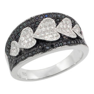 Sabrina Silver Sterling Silver Ladies Micro Pave degrading Heart Ring w/ Black & White Stones, Sizes 6 to 9 Sabrina Silver Sterling Silver Ladies Micro Pave degrading Heart Ring w/ Black & White Stones, Sizes 6 to 9
