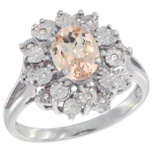 Sabrina Silver Sterling Silver Natural Morganite Ring Oval 8x6, Diamond Accent, sizes 5 - 10 Sabrina Silver Sterling Silver Natural Morganite Ring Oval 8x6, Diamond Accent, sizes 5 - 10