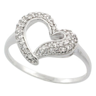 Sabrina Silver Sterling Silver Micro Pave Cubic Zirconia Open Curved Heart Ring 7/16 inch wide, sizes 6 - 9 Sabrina Silver Sterling Silver Micro Pave Cubic Zirconia Open Curved Heart Ring 7/16 inch wide, sizes 6 - 9