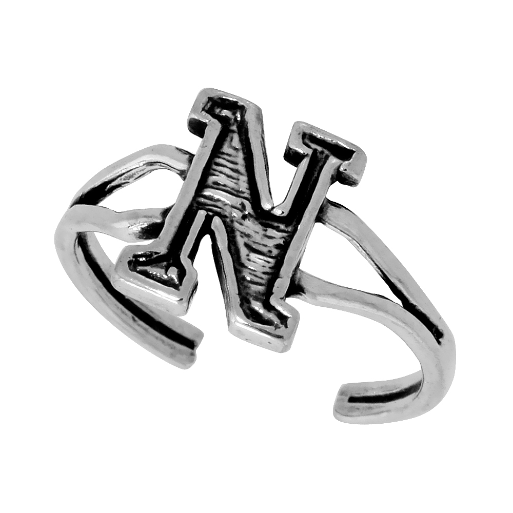 Sabrina Silver Sterling Silver Initial N Adjustable (Size 2.5 to 5) Toe Ring / Kid"s Ring, 3/8 in. )9mm) wide at Sears.com