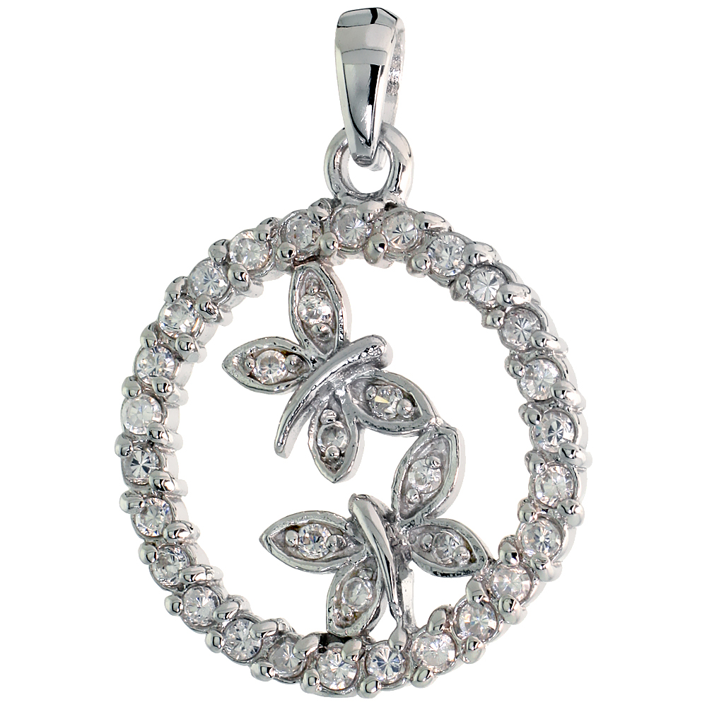 Sabrina Silver Sterling Silver Double Butterfly Pendant w/ Pave CZ Stones, ...