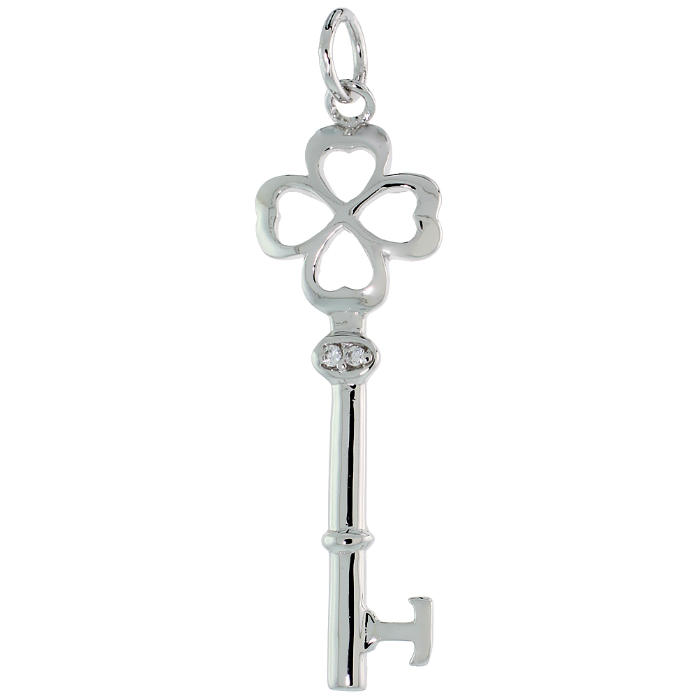 Sabrina Silver Sterling Silver Jeweled Shamrock Key Pendant w/ CZ Stones, 1 ...