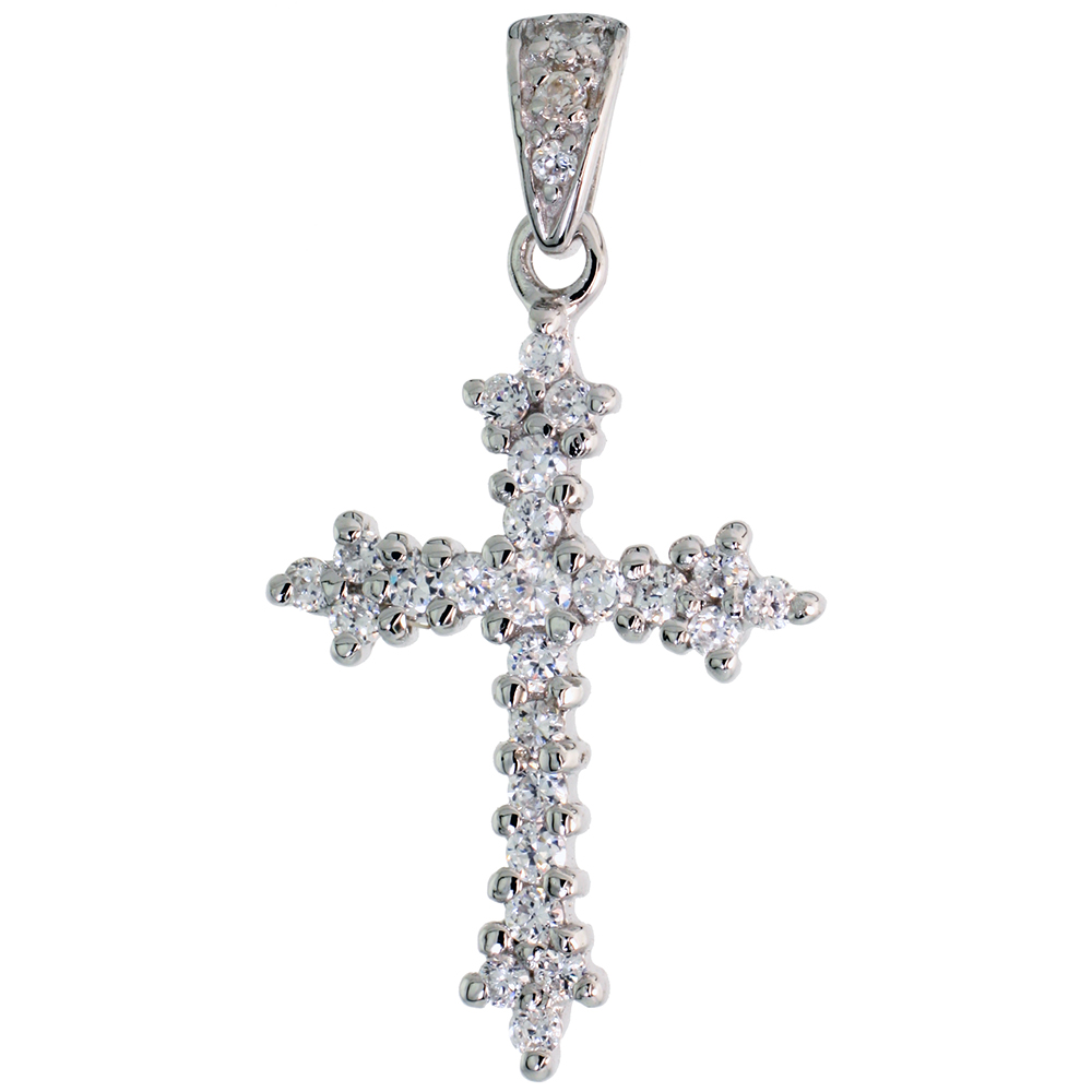 Sabrina Silver Sterling Silver Cross Fleury Pendant w/ Pave CZ Stones, 1 ...