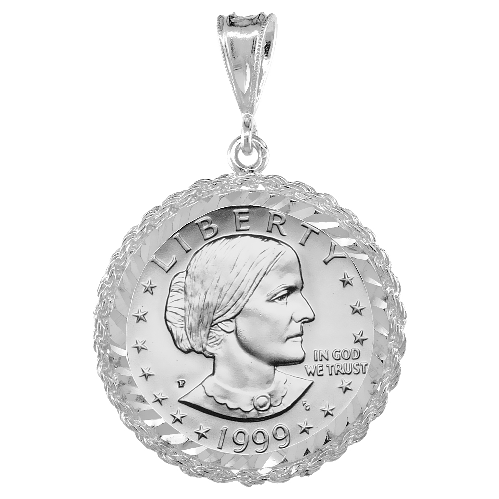 Sabrina Silver Sterling Silver 26 mm Sacagawea & Susan B. Anthony Dollar Coin Frame Bezel Pendant w/ Rope Edge Design (Coin is NOT Included) at Sears.com