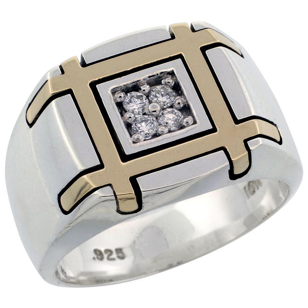 Sabrina Silver 10k Gold & Sterling Silver 2-Tone Men"s Square Diamond Ring (Available in Sizes 10 to 12), w/ 0.16 Carat Brilliant Cut Diamonds at Sears.com