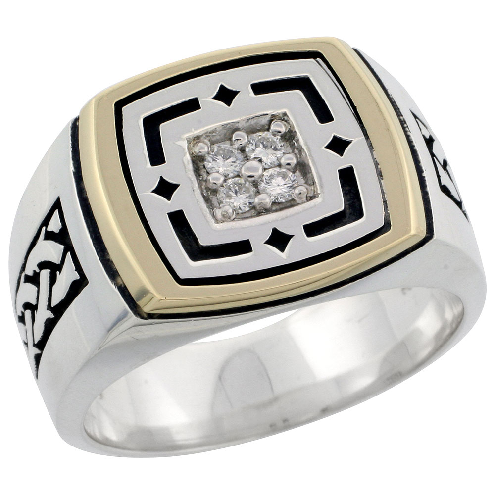 Sabrina Silver 10k Gold & Sterling Silver 2-Tone Men"s Square Diamond Ring (Available in Sizes 10 to 12), w/ 0.16 Carat Brilliant Cut Diamonds at Sears.com