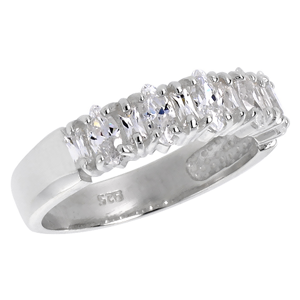 Sabrina Silver Highest Quality Sterling Silver 3/16 inch (5 mm) wide Wedding Band, Marquise Cut CZ Stones,, size 7 at Sears.com