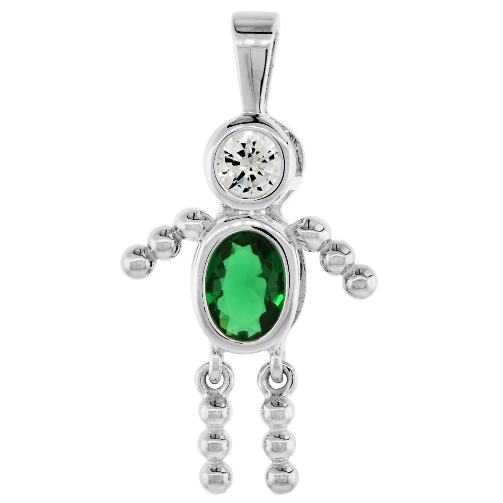 Sabrina Silver Sterling Silver May Birthstone Baby Brat Boy Pendant w/ Emerald Color Cubic Zirconia at Sears.com