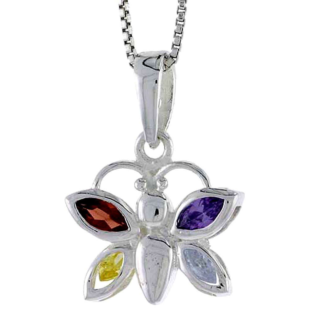 Sabrina Silver High Polished Sterling Silver 9/16" (14mm) tall Butterfly Pendant, w/ Marquise Cut Clear, Ruby, Amethyst & Citrine Colored CZ St at Sears.com