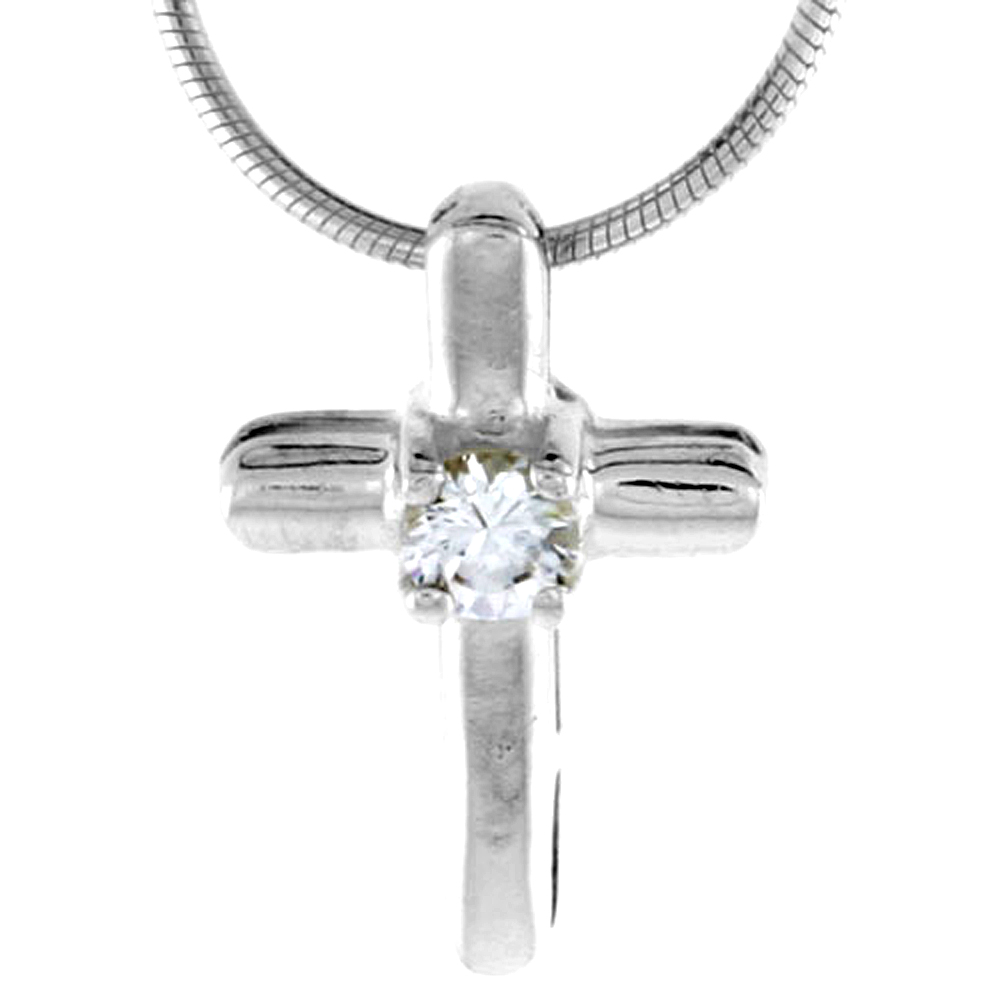 Sabrina Silver High Polished Sterling Silver 11/16" (18mm) tall Matte Finish Cross Pendant, w/ 3mm Brilliant Cut CZ Stone, w/ 18" Thin Box Chai at Sears.com