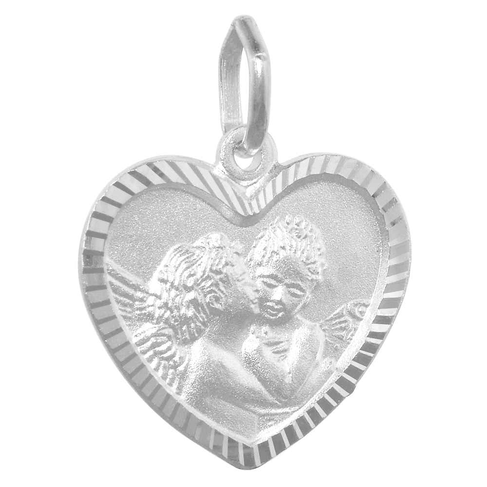 Sabrina Silver Sterling Silver Kissing Angels Heart Shape Medal Made in Italy, 3/4 x 3/4 inch at Sears.com