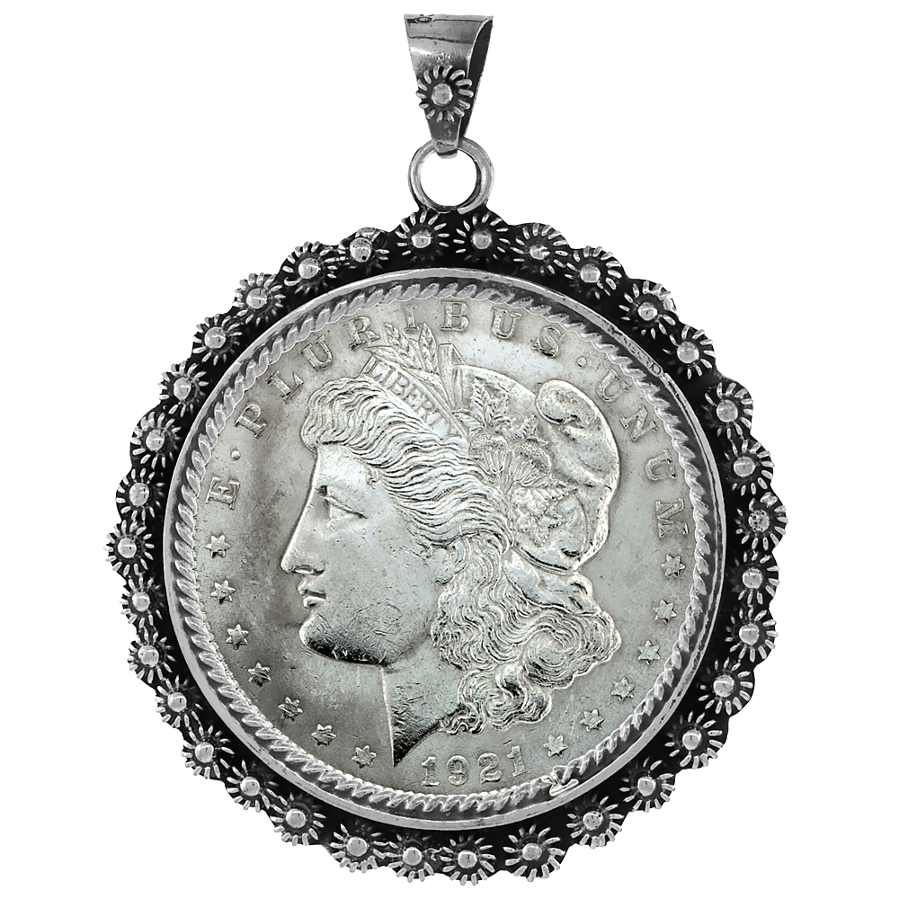 Sabrina Silver Sterling Silver 38 mm Silver Dollar & Mexican Olympic Coin Frame Bezel Pendant w/ Floral Edge Design at Sears.com