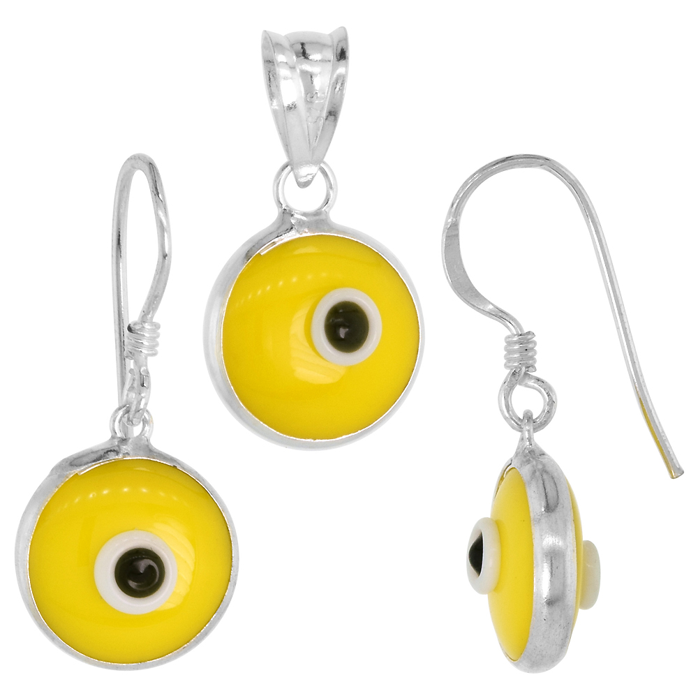 Sabrina Silver Sterling Silver Yellow Color Evil Eye Pendant & Earrings Set