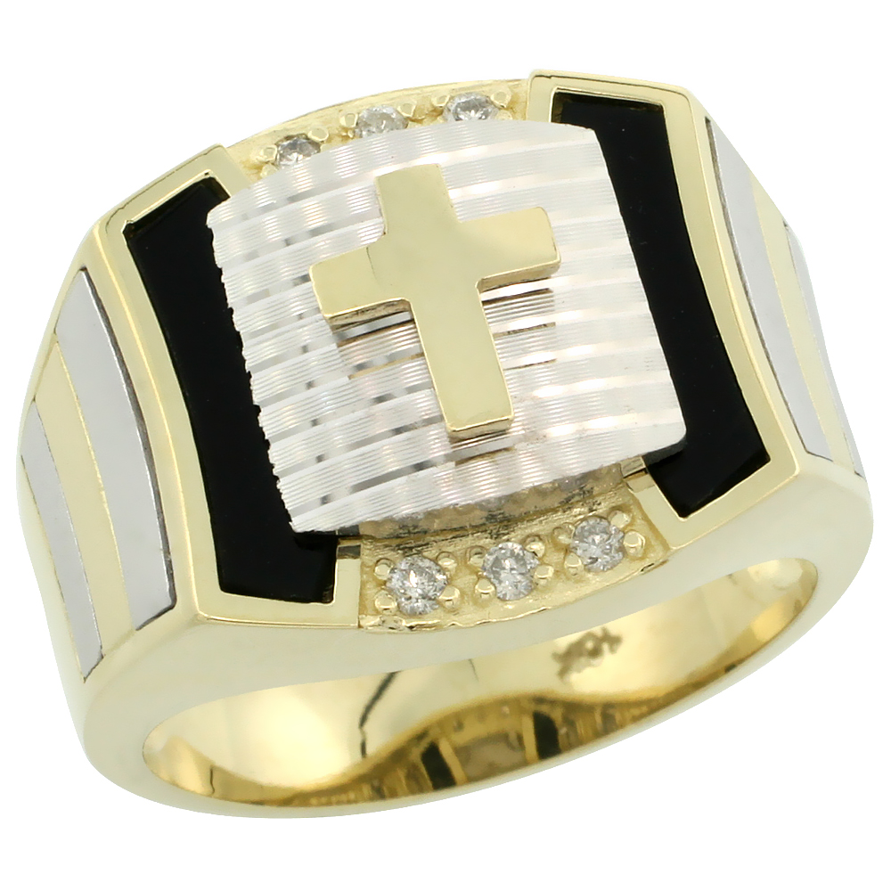 Sabrina Silver 10k Gold Men"s Rhodium Accented Square Diamond Cross Ring w/ Black Onyx Stone & 0.095 Carat Brilliant Cut Diamonds, 5/8 in. (16m at Sears.com