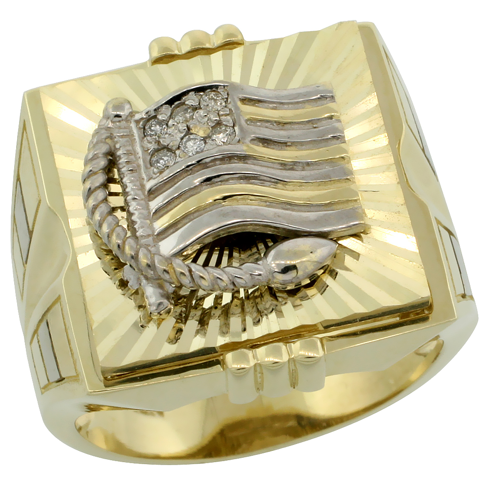 Sabrina Silver 10k Gold Men"s American Flag Rhodium Accented Square Diamond Ring w/ 0.062 Carat Brilliant Cut Diamonds, 3/4 in. (19mm) wide at Sears.com