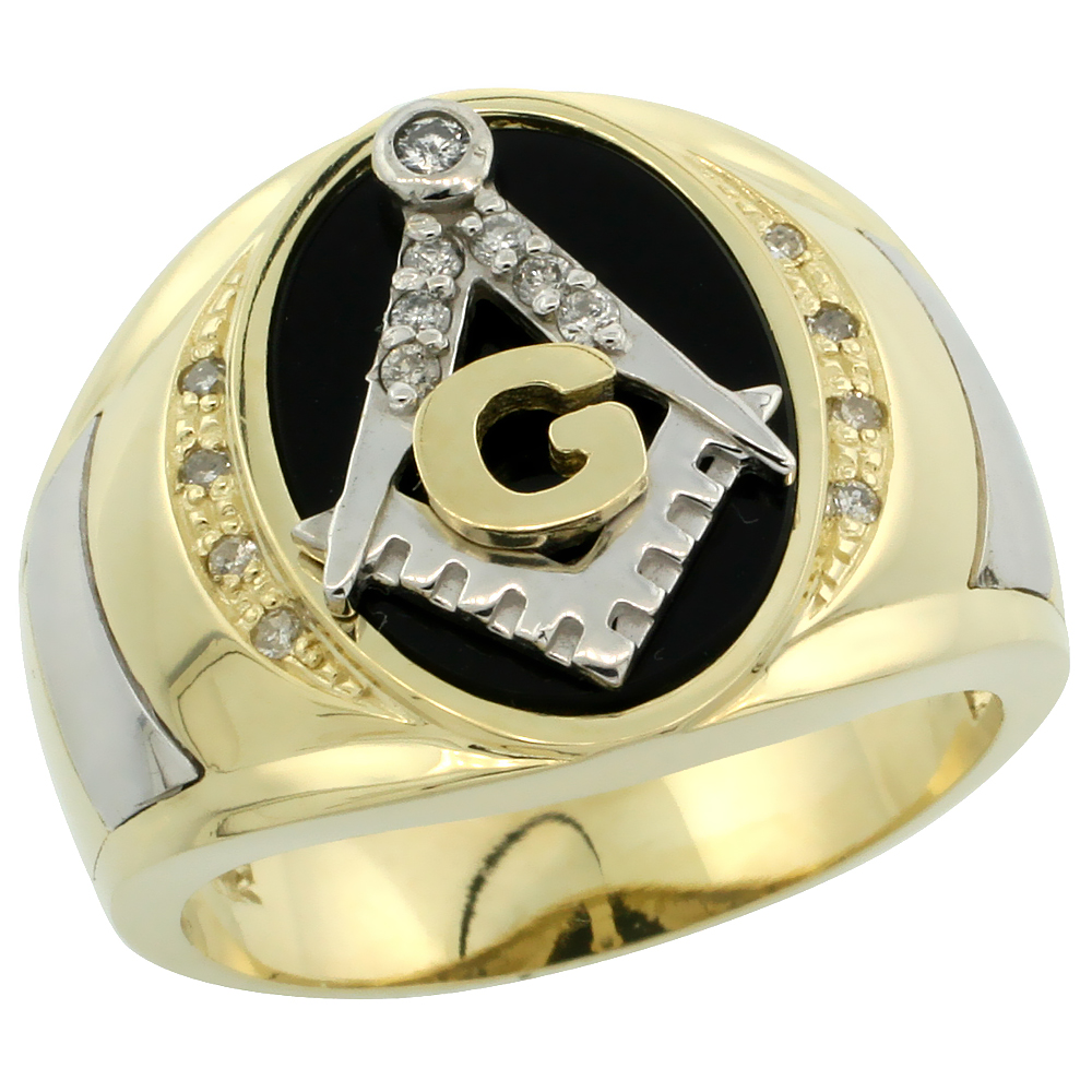 Sabrina Silver 10k Gold Men"s Rhodium Accented Masonic Oval Diamond Ring w/ Black Onyx Stone & 0.152 Carat Brilliant Cut Diamonds, 5/8 in. (16m at Sears.com