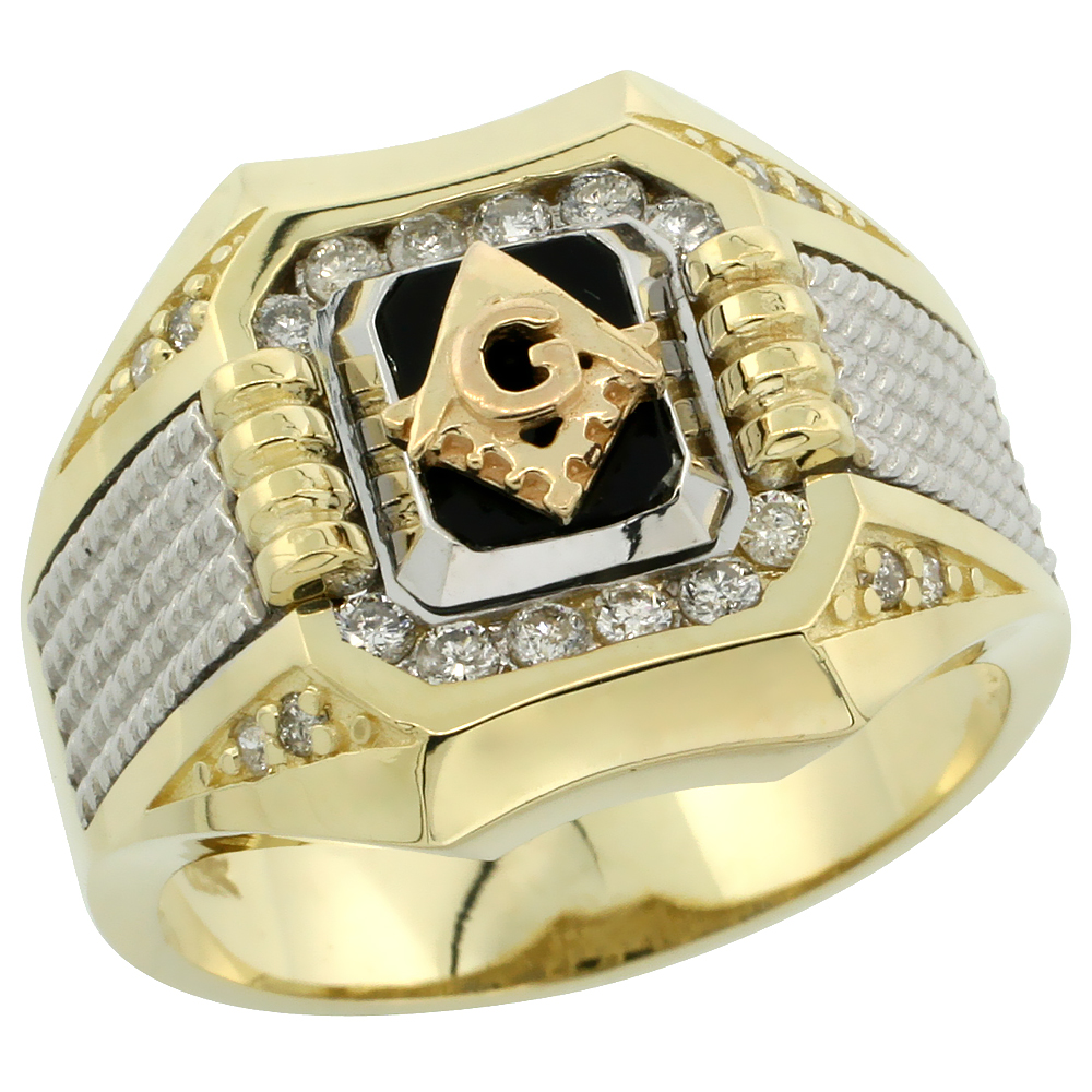 Sabrina Silver 10k Gold Men"s Rhodium Accented Square Diamond Masonic Ring w/ Black Onyx Stone & 0.37 Carat Brilliant Cut Diamonds, 11/16 in. ( at Sears.com