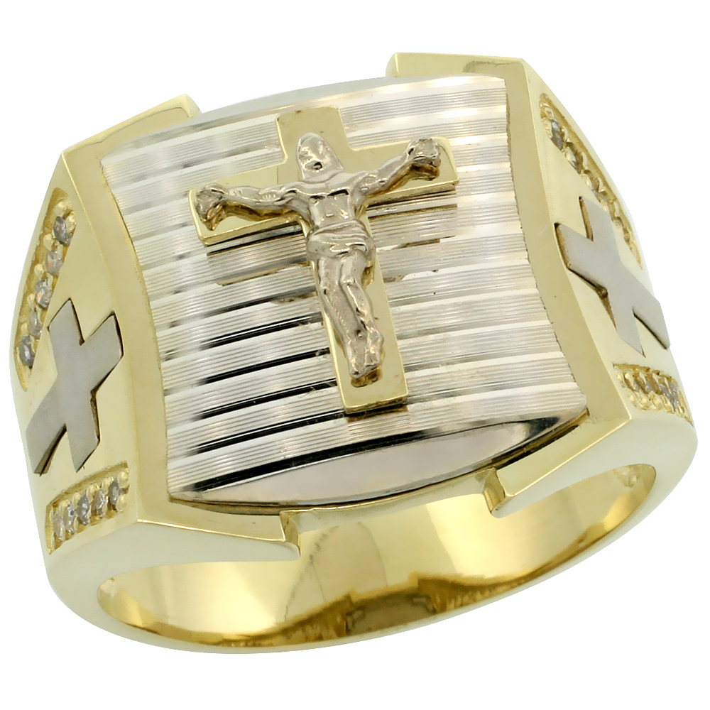 Sabrina Silver 10k Gold Men"s Rhodium Accented Square Diamond Crucifix Ring w/ 0.166 Carat Brilliant Cut Diamonds, 11/16 in. (17mm) wide at Sears.com