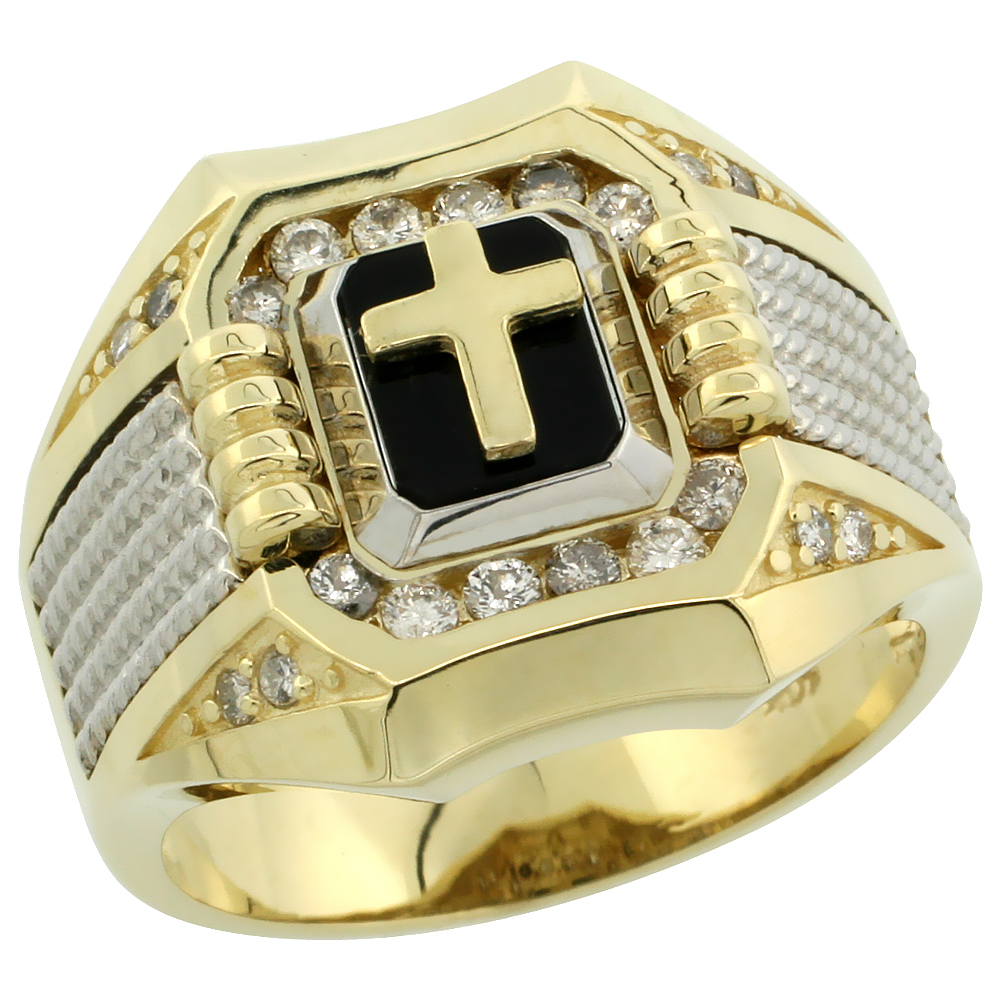 Sabrina Silver 10k Gold Men"s Rhodium Accented Square Diamond Cross Ring w/ Black Onyx Stone & 0.37 Carat Brilliant Cut Diamonds, 11/16 in. (17 at Sears.com