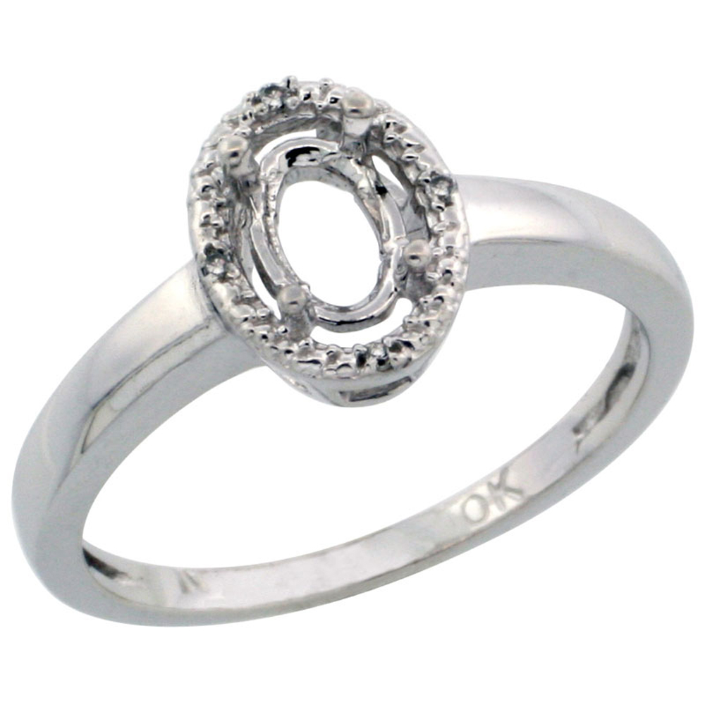 Sabrina Silver 10k White Gold Semi-Mount ( 6x4 mm ) Oval Stone Ring w/ 0.013 Carat Brilliant Cut Diamonds, 3/8 in. (9.5mm) wide at Sears.com