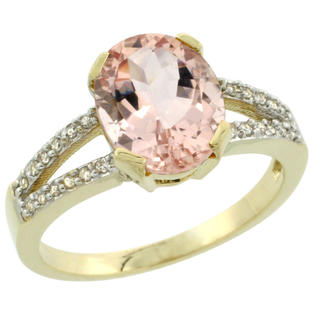 Sabrina Silver 10k Yellow Gold and Diamond Halo Morganite Ring 2.4 carat Oval shape 10X8 mm, 3/8 inch (10mm) wide, ... Sabrina Silver 10k Yellow Gold and Diamond Halo Morganite Ring 2.4 carat Oval shape 10X8 mm, 3/8 inch (10mm) wide, ...