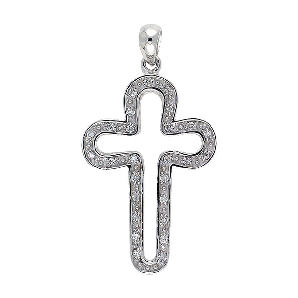 Sabrina Silver Sterling Silver Curvy Cross Pendant, w/ Brilliant Cut CZ Stones, 1 3/8" (35 mm) tall, w/ 18" Thin Snake Chain at Sears.com