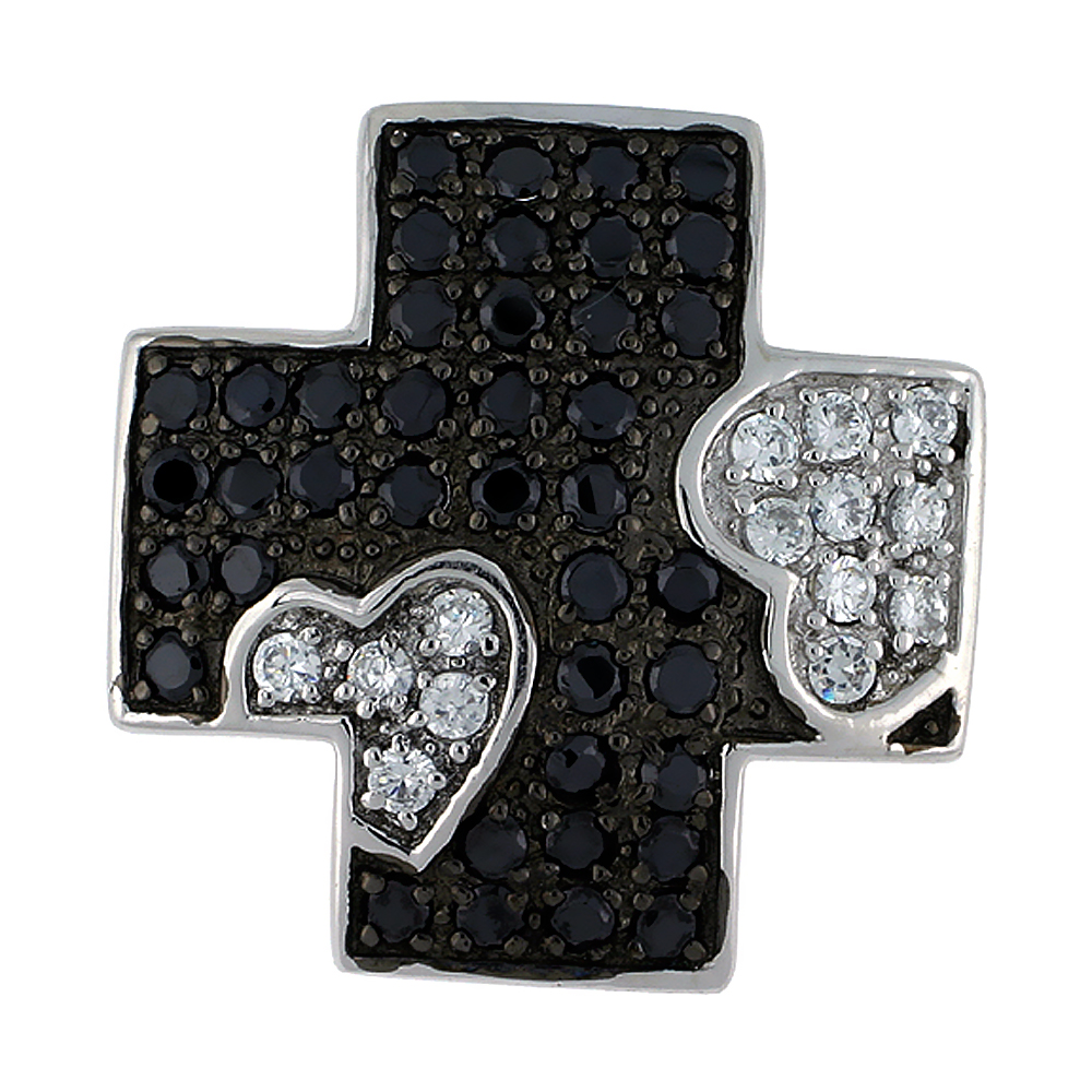 Sabrina Silver Sterling Silver Greek Cross Pendant w/ Heart Design, w/ Brilliant Cut Clear & Black CZ Stones, 1 1/16" (27 mm) tall, w/ 18" Thin at Sears.com