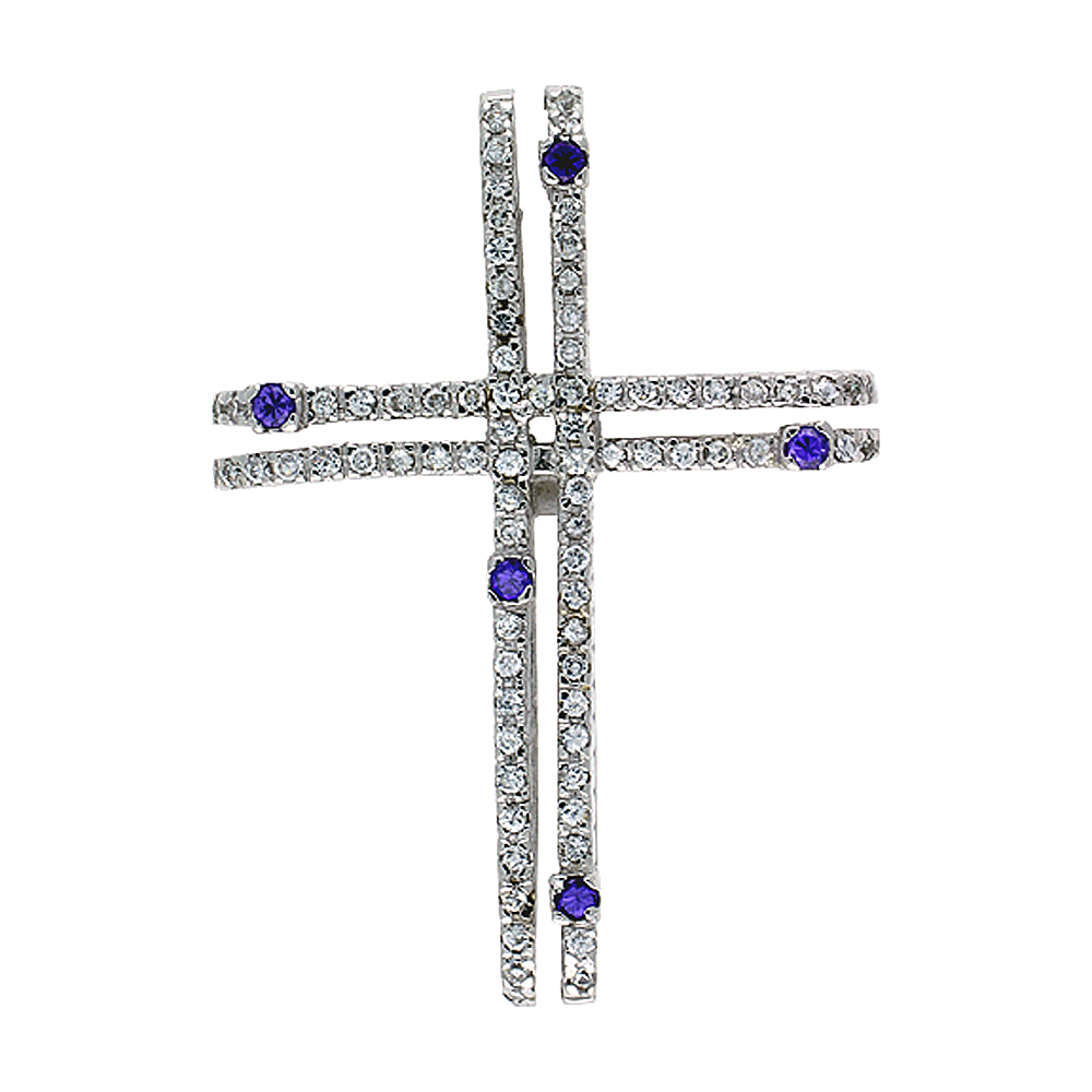 Sabrina Silver Sterling Silver Gammadia Cross Pendant, w/ Brilliant Cut Clear & Amethyst-colored CZ Stones, 2" (51 mm) tall, w/ 18" Thin Snake at Sears.com