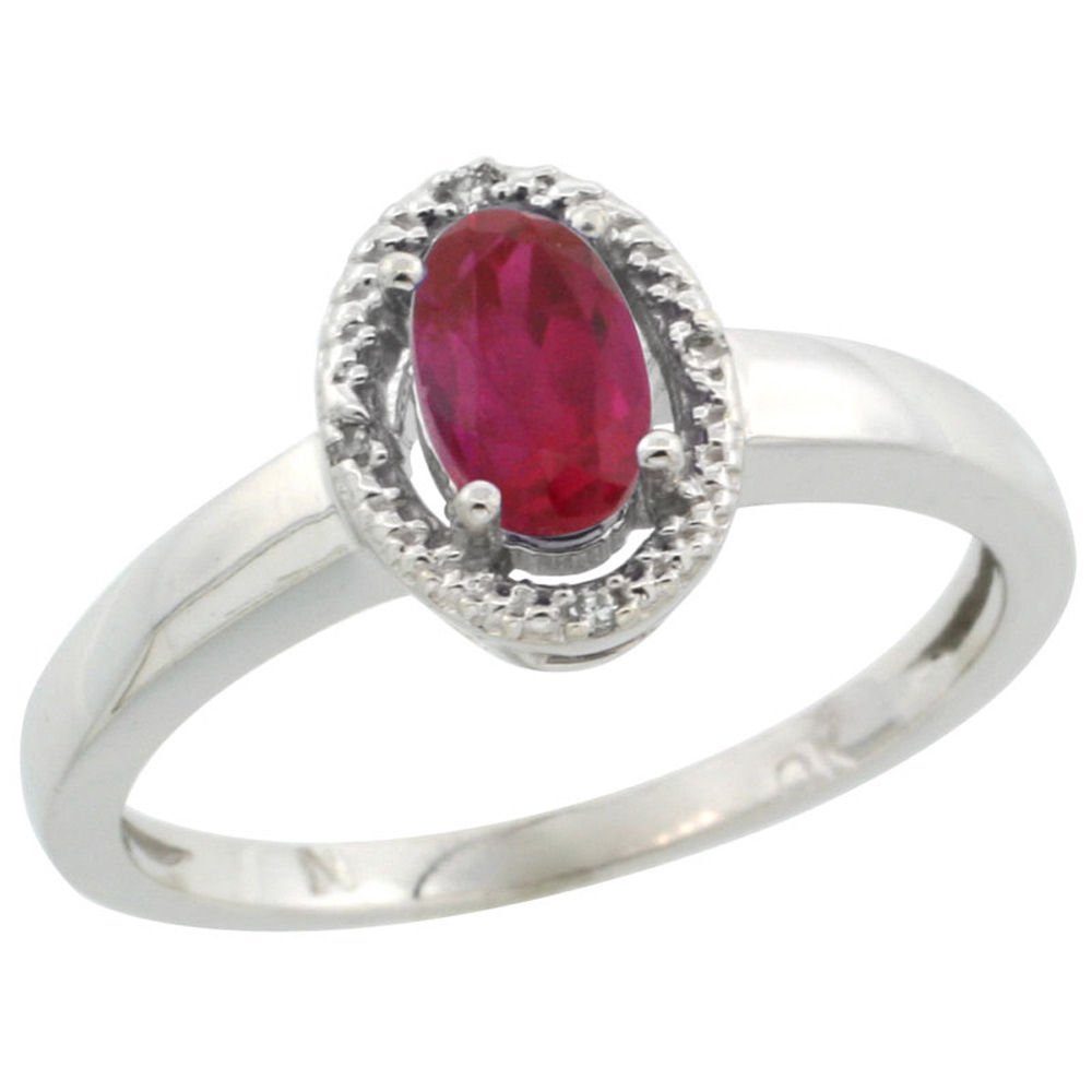 Sabrina Silver 10k White Gold ( 6x4 mm ) Halo Engagement Created Ruby Ring w/ 0.007 Carat Brilliant Cut Diamonds ... Sabrina Silver 10k White Gold ( 6x4 mm ) Halo Engagement Created Ruby Ring w/ 0.007 Carat Brilliant Cut Diamonds ...