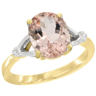 Sabrina Silver 10k Yellow Gold Diamond Morganite Ring 2.4 ct Oval Stone 10x8 mm, 3/8 inch wide, sizes 5-10 Sabrina Silver 10k Yellow Gold Diamond Morganite Ring 2.4 ct Oval Stone 10x8 mm, 3/8 inch wide, sizes 5-10