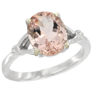 Sabrina Silver 10k White Gold Diamond Morganite Ring 2.4 ct Oval Stone 10x8 mm, 3/8 inch wide, sizes 5-10 Sabrina Silver 10k White Gold Diamond Morganite Ring 2.4 ct Oval Stone 10x8 mm, 3/8 inch wide, sizes 5-10