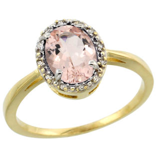 Sabrina Silver 10k Yellow Gold Diamond Halo Morganite Ring 1.2 ct Oval Stone 8x6 mm, 1/2 inch wide, sizes 5-10 ... Sabrina Silver 10k Yellow Gold Diamond Halo Morganite Ring 1.2 ct Oval Stone 8x6 mm, 1/2 inch wide, sizes 5-10 ...