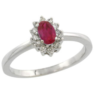 Sabrina Silver 14k White Gold ( 5x3 mm ) Halo Engagement Created Ruby Ring w/ 0.12 Carat Brilliant Cut Diamonds ... Sabrina Silver 14k White Gold ( 5x3 mm ) Halo Engagement Created Ruby Ring w/ 0.12 Carat Brilliant Cut Diamonds ...